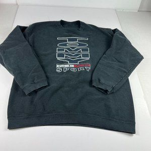 VTG Tommy Sport Gear Sweatshirt Adult Large Black Faded Spell Out Logo Crewneck